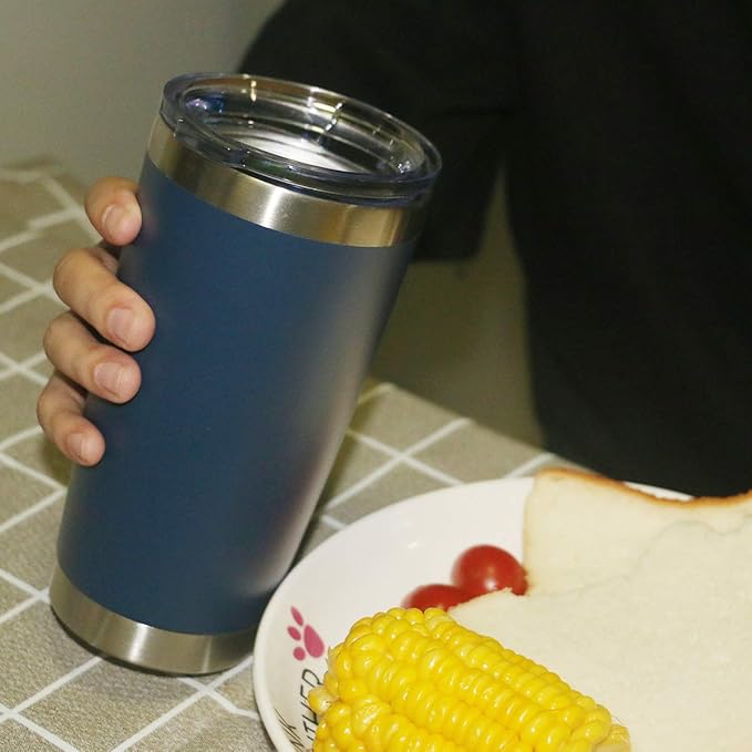 12 pack 20 OZ Double Wall Stainless Steel Vacuum Insulated Tumbler Coffee Travel Mug With Lid, Durable Powder Coated Insulated Coffee Cup for Cold & Hot Drinks (Navy, 12 pack)