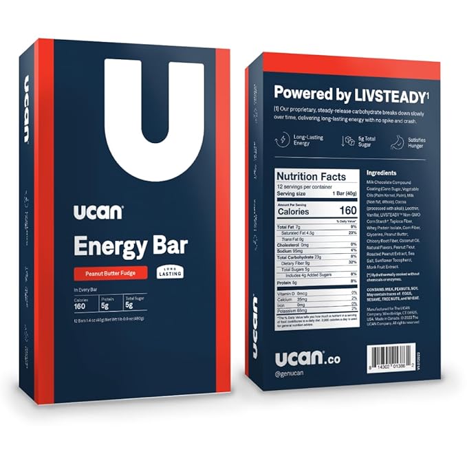 UCAN Energy Snack Bars, Peanut Butter Fudge, All Natural, Low Sugar, Non-GMO, Gluten-Free, Keto-Friendly (12 Pack, 1.4 Ounces)