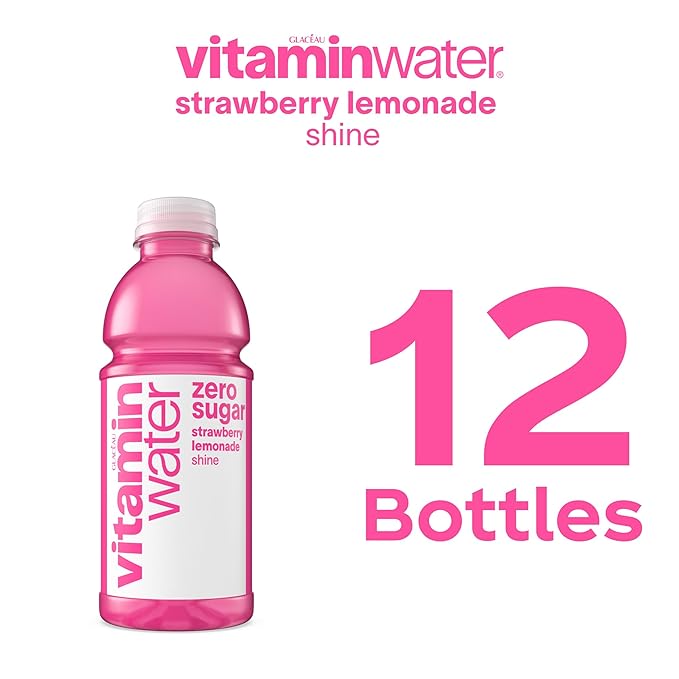vitaminwater Shine Strawberry Lemonade Zero Sugar, Flavored Water Beverage, 20 fl oz Bottles, 12 Pack
