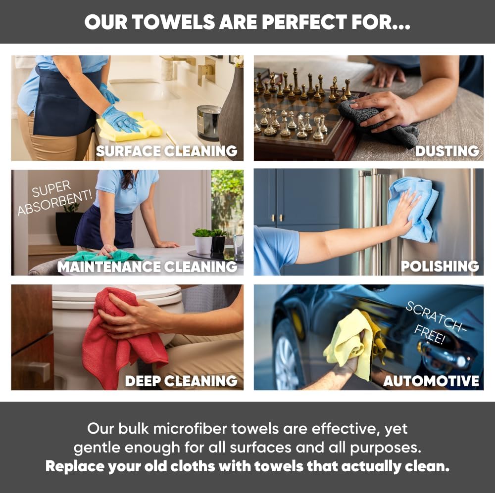 All Purpose Microfiber Towels - 50 Pack - Reusable Wash Cloths, Dust, Kitchen, Car, Shop Rags for Cleaning (White)