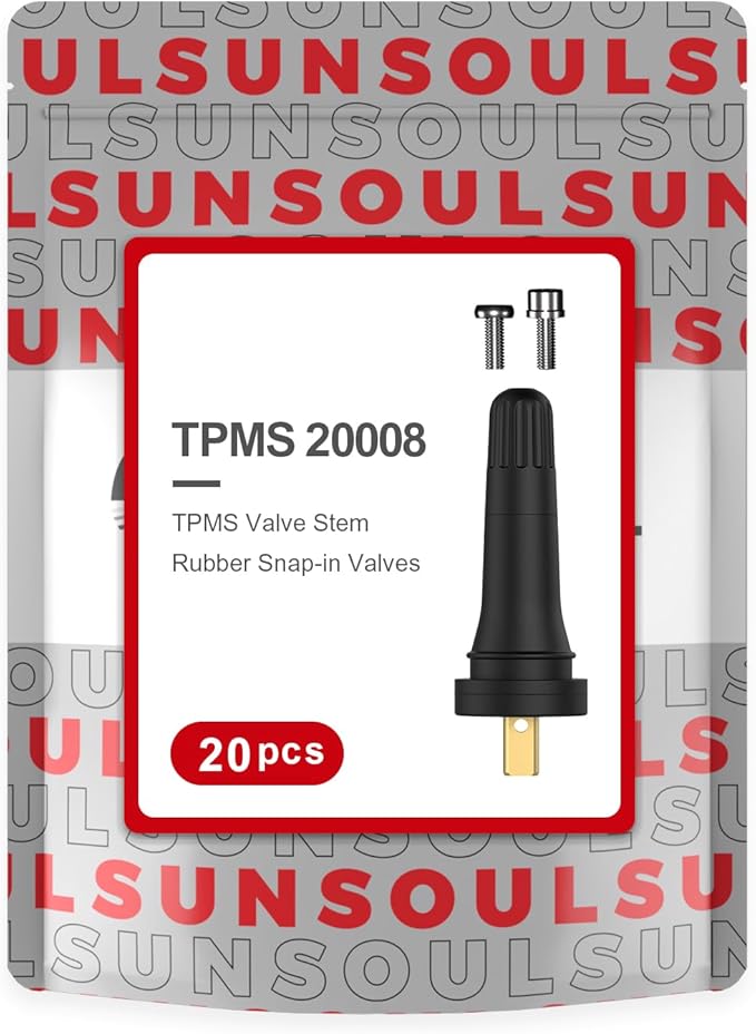 SUNSOUL TPMS 20008 Replacement Tire Pressure Sensor Rubber Valve Stems for 0.453 inch 11.5mm Rim Holes on Standard Vehicle Tires, Pack of 20 Sets TPMS Valve Stems.