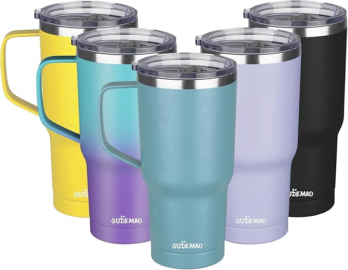 20 oz Insulated Coffee Mug with Ceramic Coating, Stainless Steel Travel Mug Tumbler with Handle Lid and Straw, Double Wall Leak-Proof Coffee Travel Mug Keeps Drink Hot and Cold (Lake Green)