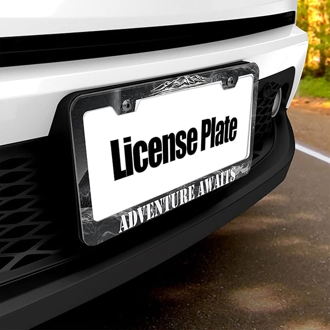 Adventure Awaits License Plate Frame - American Mountains Vanity Car Tag Frames Aluminum Auto Tags Cover 2 Holes Screws (Adventure Awaits 1)