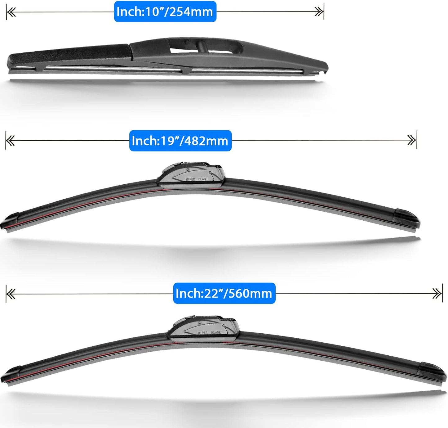 Windshield Wiper Blades Replacement for Mazda CX3 CX-3 2016 2017 2018 2019 Original Factory Quality Front Rear Wipers Blade Set for My Car - 22" 19" 10" (Pack of 3)