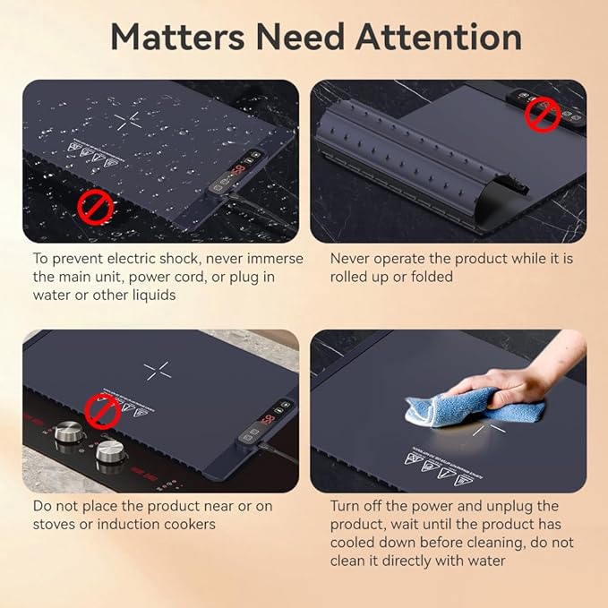 Electric Warming Tray, Fast Full Surface Heating Food Warming Mat, Portable Silicone Warmer with 5 Adjustable Temperature & Auto Shut-Off, Foldable Food Warmer for Parties, Gatherings, Daily Use