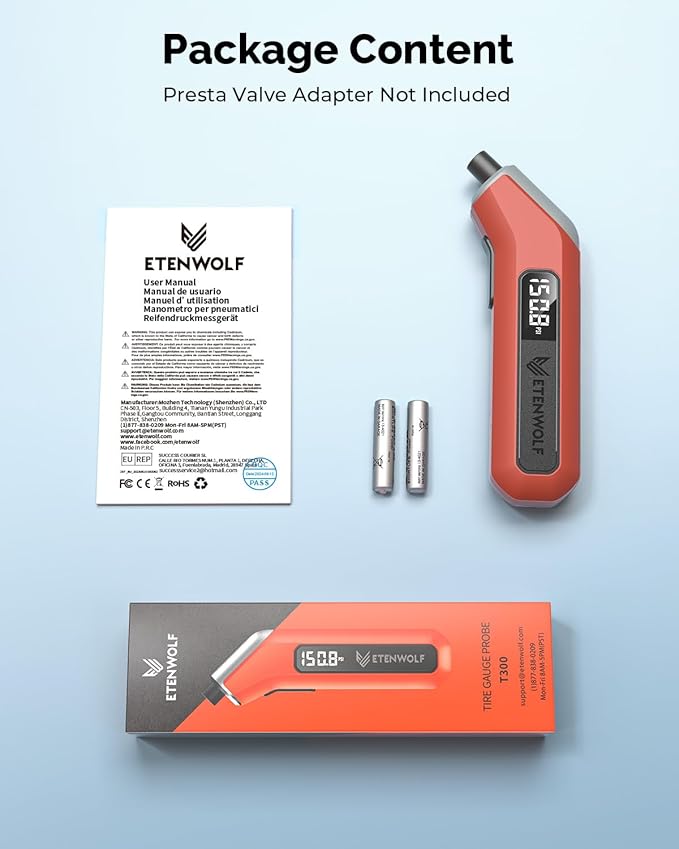 ETENWOLF T300 Digital Tire Pressure Gauge 3-200 PSI, Industrial Tire Gauge Calibrated to ANSI B40.7 Grade 2A(Plus-Minus 0.5%), Replaceable AAA Batteries (Vivid Orange)