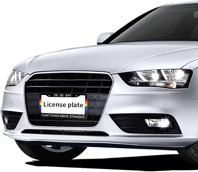 Rainbow Gay License Plate Frame Personalized LGBT Pride License Plate Cover Aluminum Metal Novelty Decorative for Front Rear Car Tag Holder 2 Hole with Screws Fits for Men Women 1 Pcs