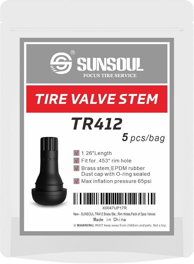 SUNSOUL TR412 5pcs Brass Stem EPDM Rubber Snap-in Short Tire Valve Stem for 0.453 Inch 11.5mm Rim Holes