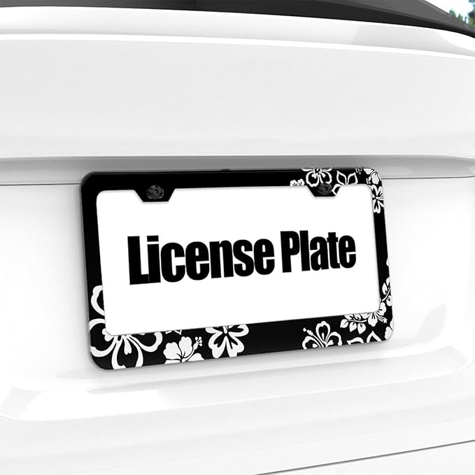 Black White Cherry Blossoms License Plate Frame, Floral Flowers Aluminum License Plate Holder, Women License Plate Decorative 2 Holes & Screws, 6 X 12 in