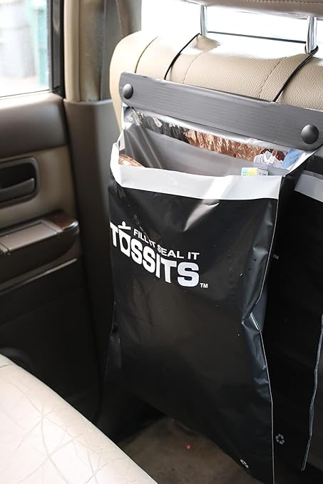 Tossits Recycled Disposable Car Trash Bags ??Leakproof, Smell Proof Hanging Garbage Bags for Car, Truck, SUV, RV & Vehicle ??Black, 42 Count Disposable Automotive Trash Bags