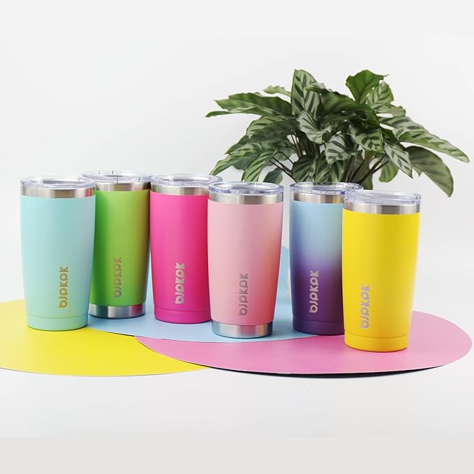 BJPKPK 20 oz Insulated Tumbler Stainless Steel Color Block Coffee Mug Vacuum Double Wall Thermal Travel Cup With Lids And Straw,Mint