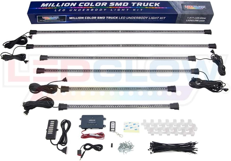 LEDGlow 6pc Million Color Multi-Color Truck LED Neon Underglow Accent Lighting Kit - 18 Solid Colors - 12 Patterns - Music Mode - Rigid Multi-Color Underbody Tubes - Includes Control Box & Remote