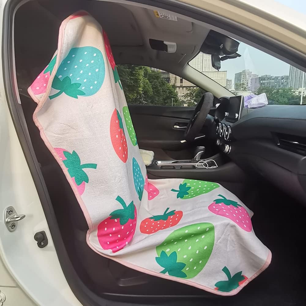 Car Seat Cover Protector Front Seats,for Gym Workout,Running,Swimming,Beach and Hiking,Waterproof Sweat Towel Bucket Seat Covers for Cars SUV Trucks (Strawberry, 2Pcs)