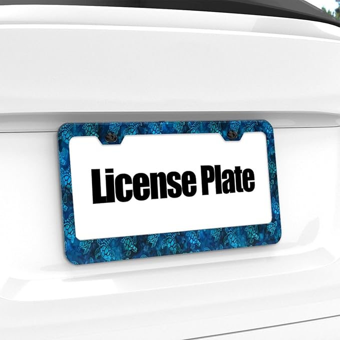 Watercolor Blue Sea Turtle License Plate Covers, Blue Turtles Aluminum License Plate, Men & Women License Plate Holder, Ocean Animal Car Accessory fits Standard Vehicles with 2 Screws, 6 X 12 in