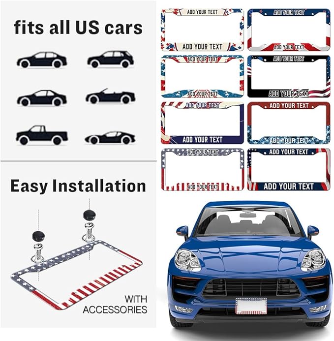 Personalized License Plate Frames, Custom License Plate Cover Metal Tag Holder,Customized Design Text License Plate Frame, Make Your Own License Plate Holder 2 Holes