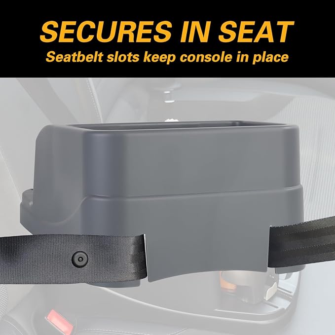 Universal Big Center Console for Cars, Trucks, Minivans, SUVs, Car Console Organizer with 2 Adjustable Cup Holders, Seatbelt for Secure Hold Car Seat Organizer, Truck Floor Console