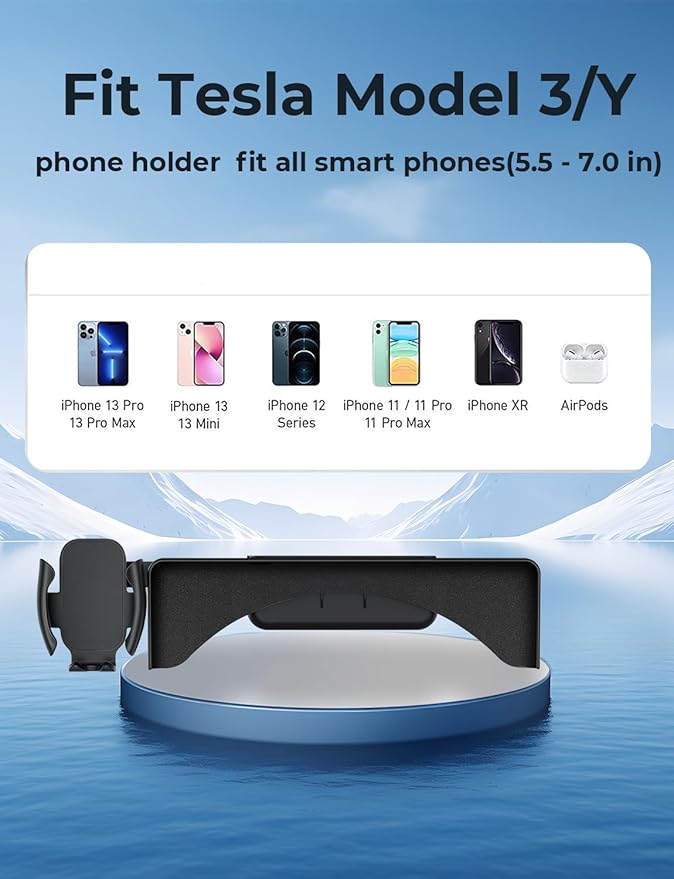 Tesla Phone Mount & Holder for Tesla Model Y (2019-2024) & Model 3 (2018-2023) - Premium Screen Dock Accessory with Dual-Side Clamp, ABS Base + Aircraft Aluminum Arm, Silent Anti-Slip Design