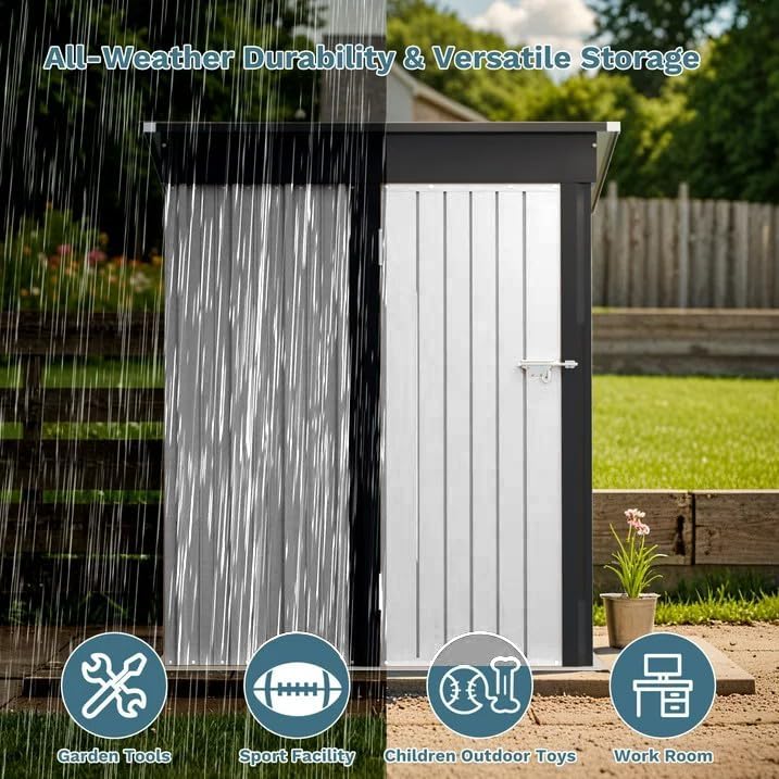 Greesum 5×3 FT Outdoor Storage Shed, Metal Storaged Sheds Without Floor, Tool Sheds with Lockable Doors and Sloping Roof for Garden, Patio, Backyard, White