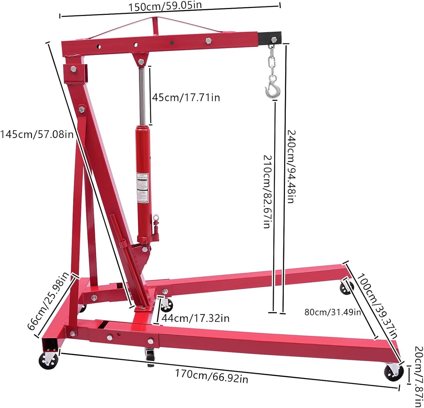 LOYALHEARTDY 1 Ton Hydraulic Engine Hoist, Folding Engine Lift with 6 Wheels, Heavy Duty Steel Shop Engine Crane, Cherry Picker Engine Hoist for Garage, Workshop, 2200 LBS (Red, 1 Ton)
