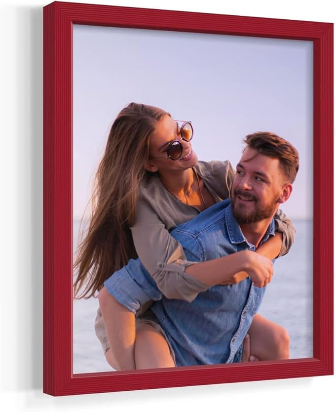 Renditions Gallery Set of 12, 11X14 Custom Photo Prints with Real Wood Picture Frames. Create Personalized Photos with Peel & Stick Photo Frames. Red Frame