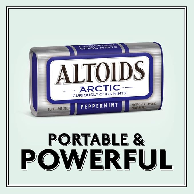 ALTOIDS Arctic Peppermint Breath Mints - Altoids Hard Candy Bulk, Sugar Free Mints 1.2 oz Tin, Pack of 8