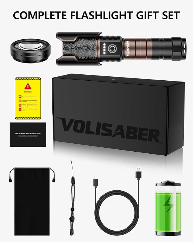 LED Rechargeable Flashlights, Super Bright 99,000 Lumens Tactical Flashlight with Ignition Lens, 6 Modes Zoomable Waterproof Brightest Powerful Flash Light for Camping & Emergency Home Gift