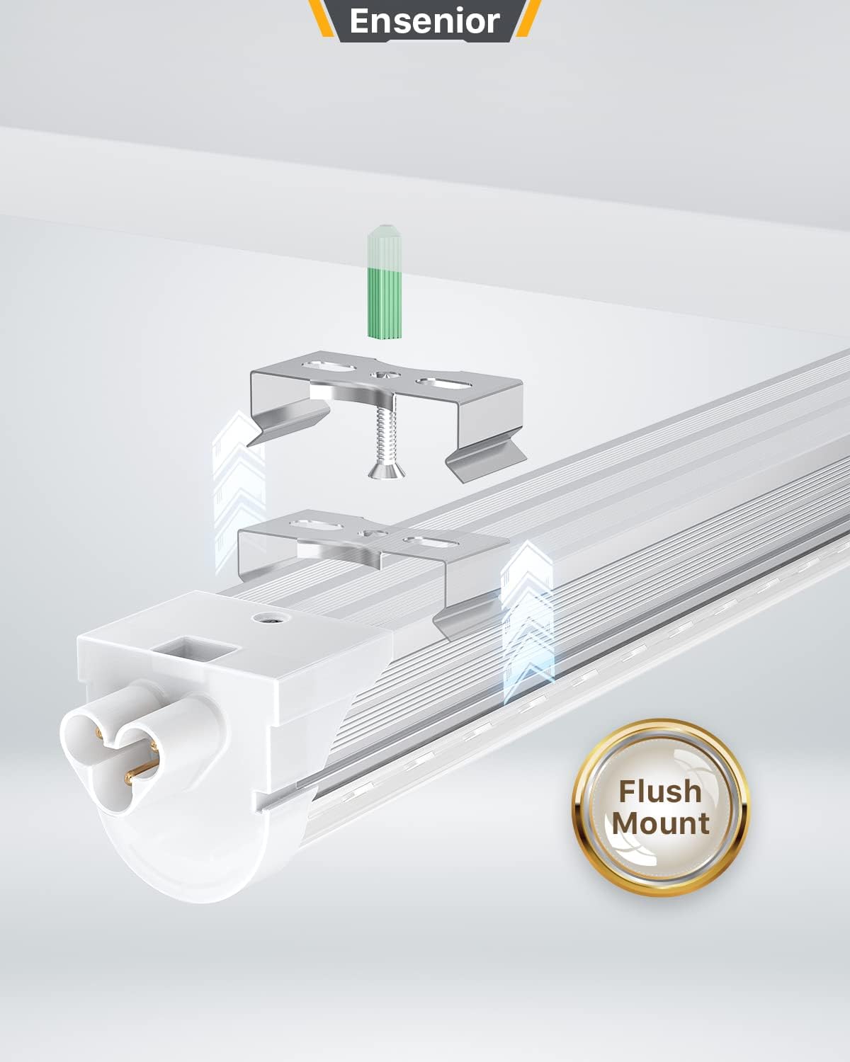 Ensenior 10 Pack 4 FT Led Shop Lights, 5000K Daylight, 5000LM Super Bright, 36W Equivalency 468W, Commercial Bay Lighting, U-Shaped Linkable Shop Lights Plug in for Garage, Workshop, FCC Certified