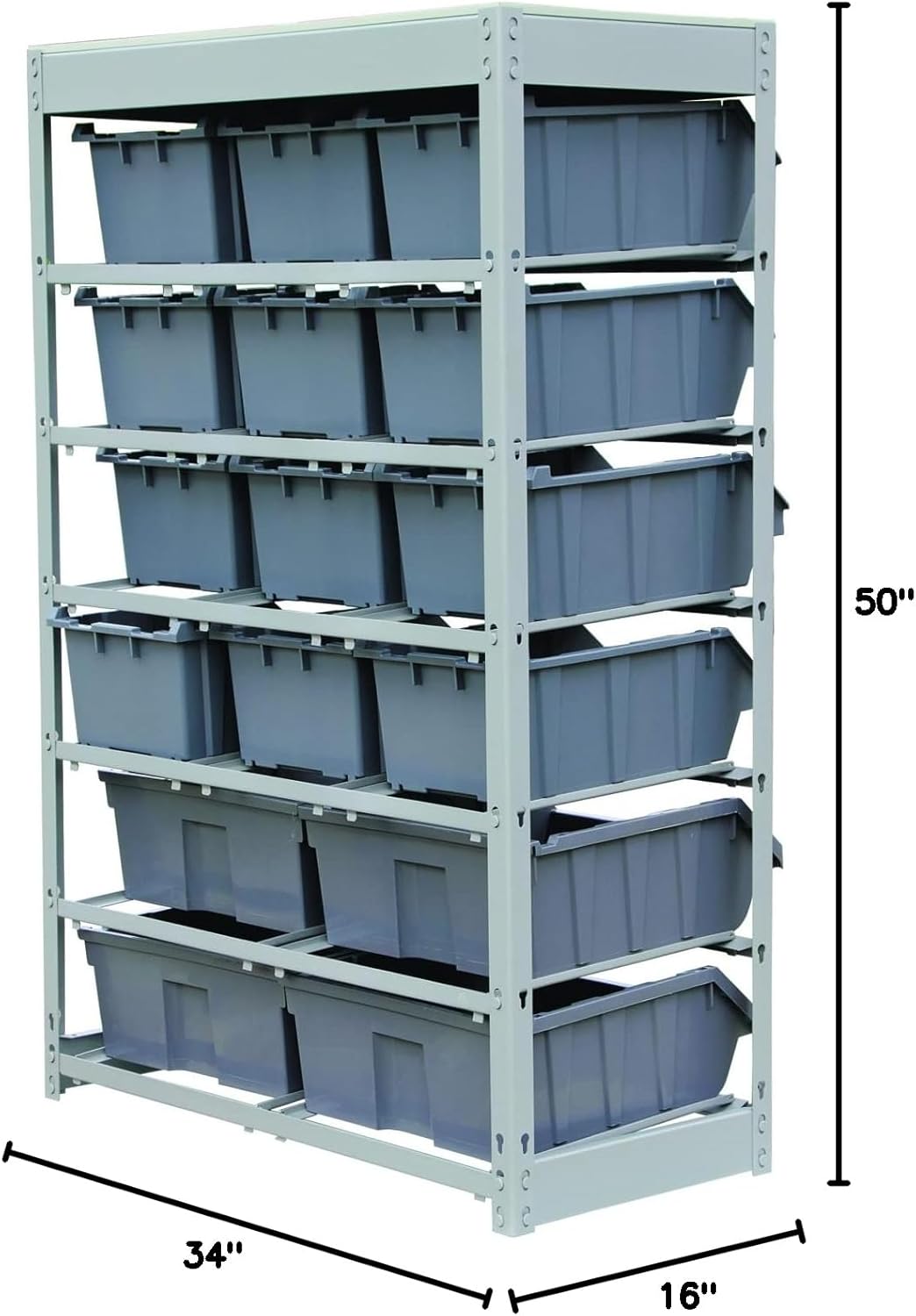 King's Rack Bin Rack Storage System Heavy Duty Steel Rack Organizer Shelving Unit w/ 16 Plastic Bins in 6 tiers