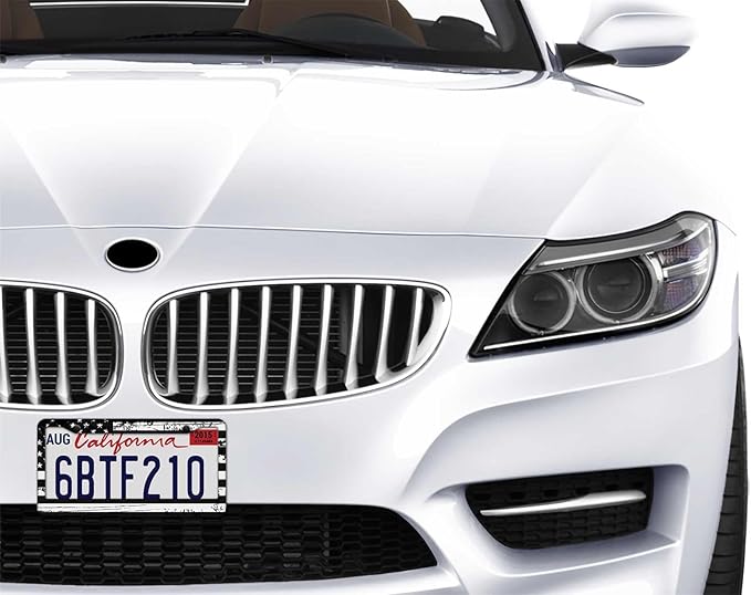 1PCS Black American Flag License Plate Frame Holder - USA Stars and Stripes Auto Universal Aluminum Matte Car Tag Holder Covers with Sticker & Screws for Men