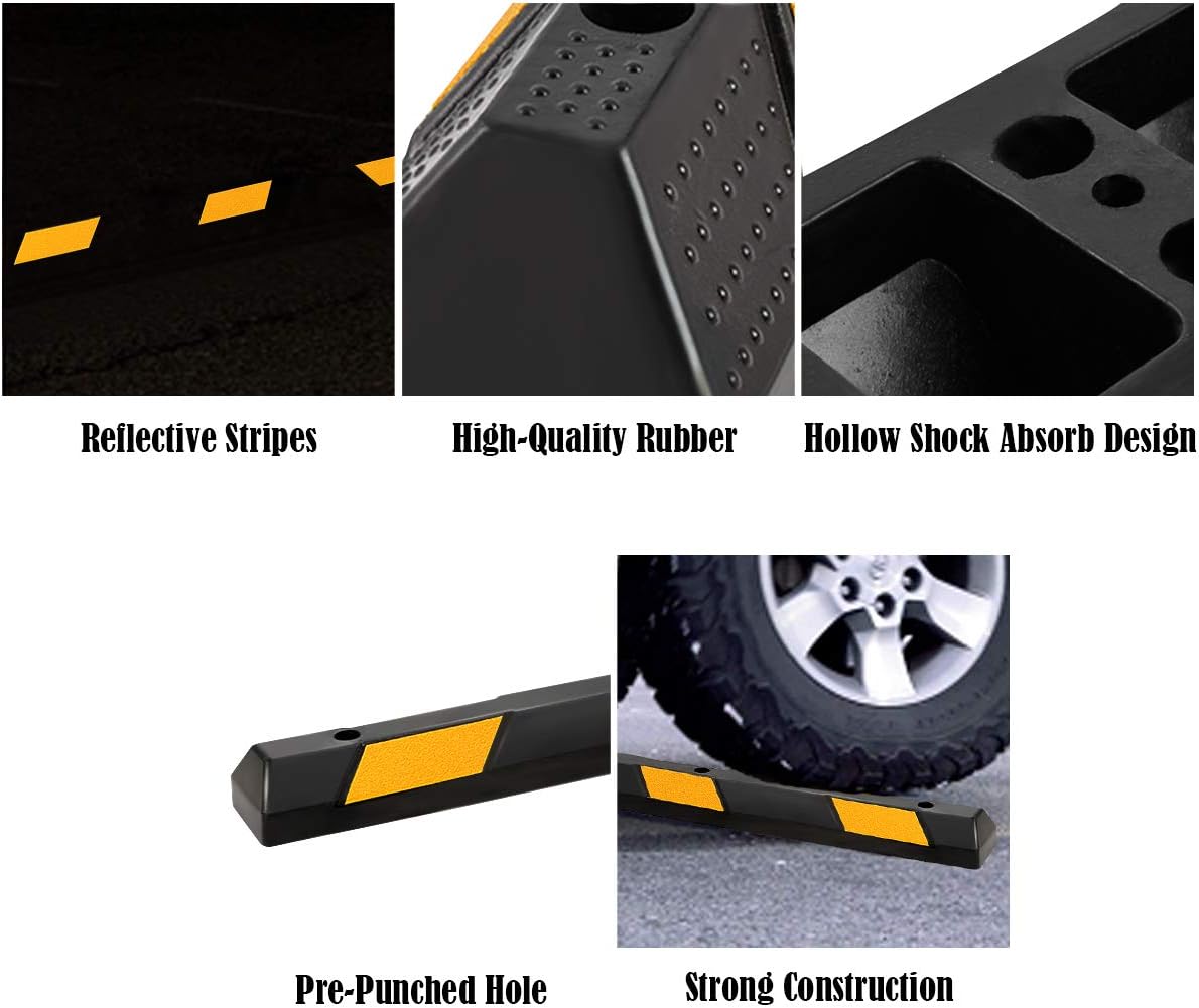 IRONMAX Parking Stopper for Garage, 72" Long Rubber Curb with Yellow Reflective Stripes, Heavy Duty Parking Block Garage Wheel Stop for Car, Truck, RV, Trailer (2 Pack)