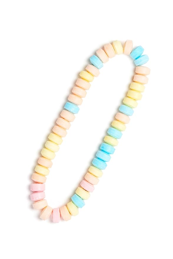 80 Candy Necklaces Individually Wrapped, Choker Style, Nostalgic Pastel Candy Jewelry Perfect for Party Favors, Pinata Fillers and Goodie Bags, Packed in a Convenient Display Tub, By 4YoreElves