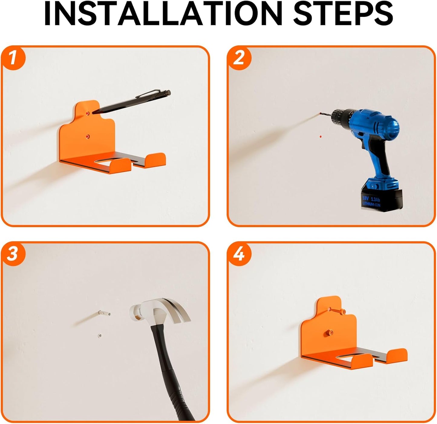 Garage Organizer Trimmer Rack, Garden Power Tool Hanger Weed Whackers Holder Wall Mounted for Grass Trimmer, Hedge Trimmer, Garage Trimmer, Garden Tools,1 Pack(Orange)