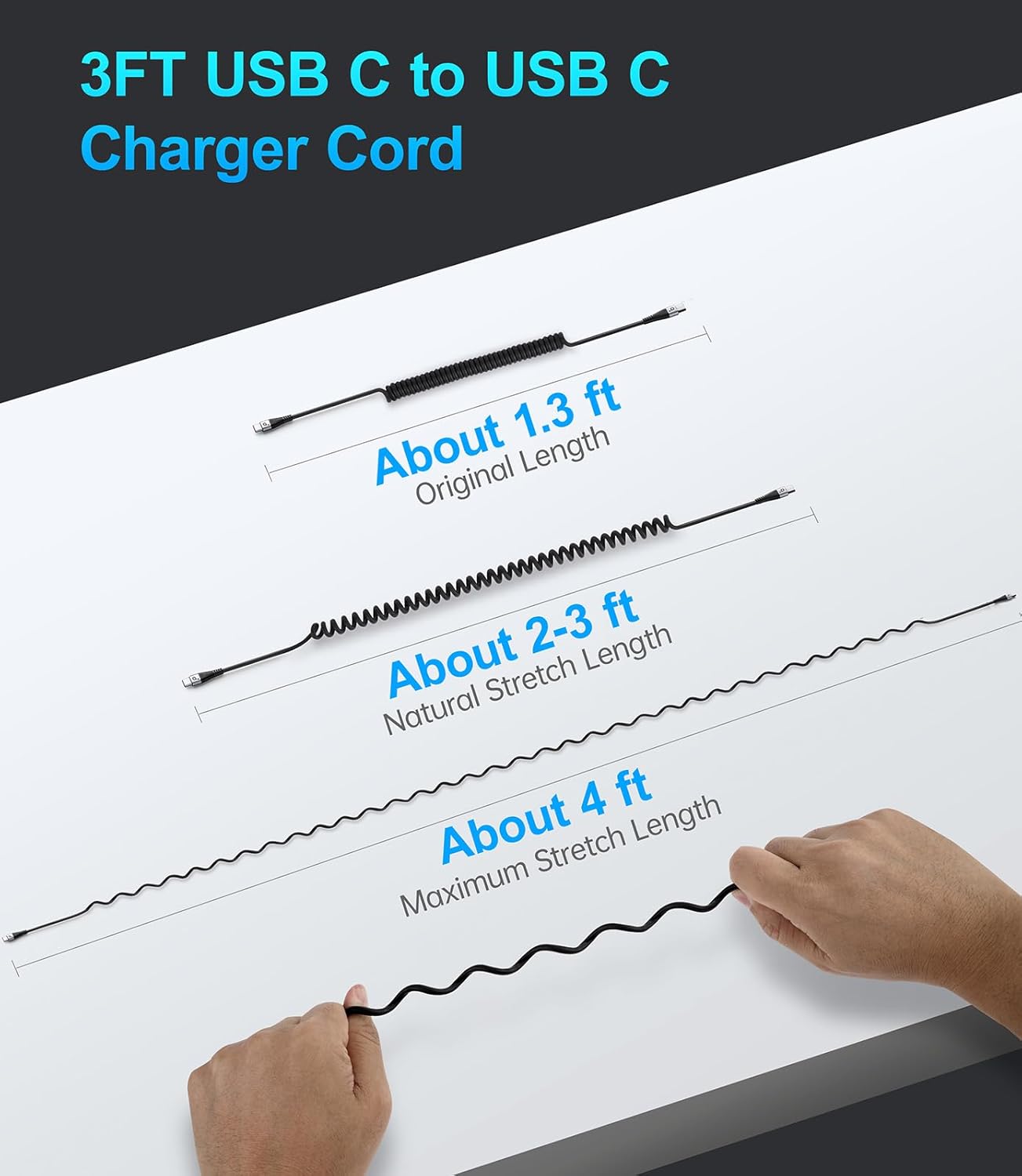 USB C to C 100W 3ft, 2Pack Coiled USB C Charger Cable for Car, Short Type C USBC Fast Charging Cable for iPhone 16/15/Pro/Plus/Pro Max/Samsung Galaxy S23, Compatible All Type C Devices