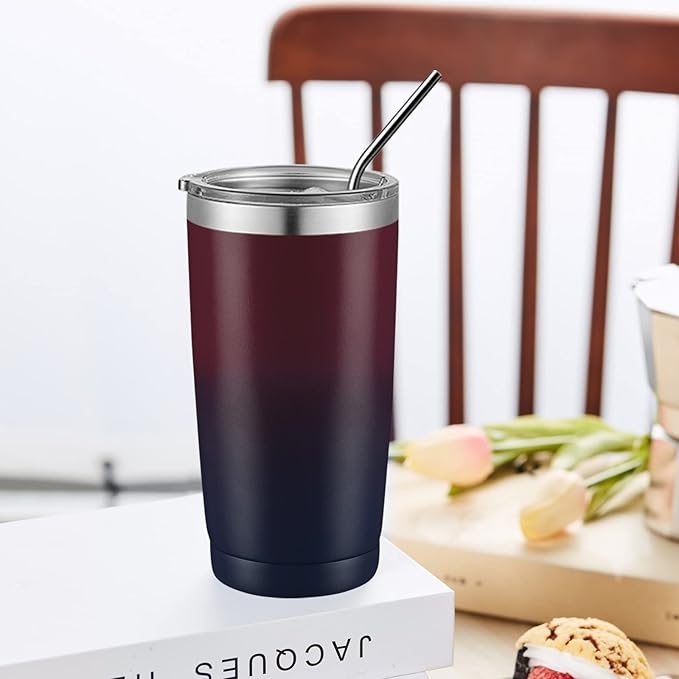 COMOOO 20oz Stainless Steel Tumbler Bulk with Lid and Straw Insulated Coffee Tumbler Cup Double Wall Vacuum Travel Mug for Cold Drinks and Hot Beverage (Mystery Moon,4 Pack)
