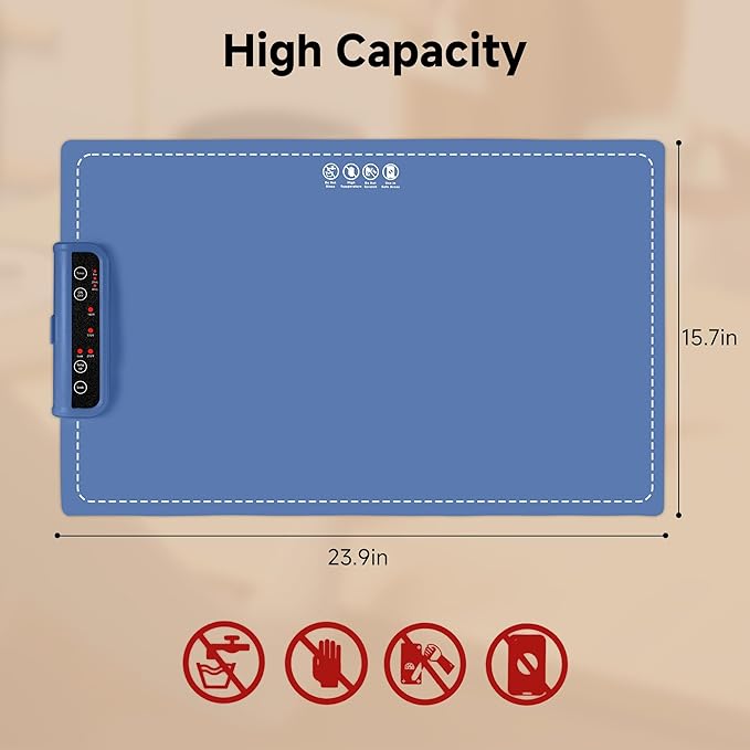 Food Warming Mat- Foldable Warming Mat for Food with Adjustable Temperature Control Time Moders Locking Function Electric Warming Tray for Parties,Home,Travel,Buffet Blue