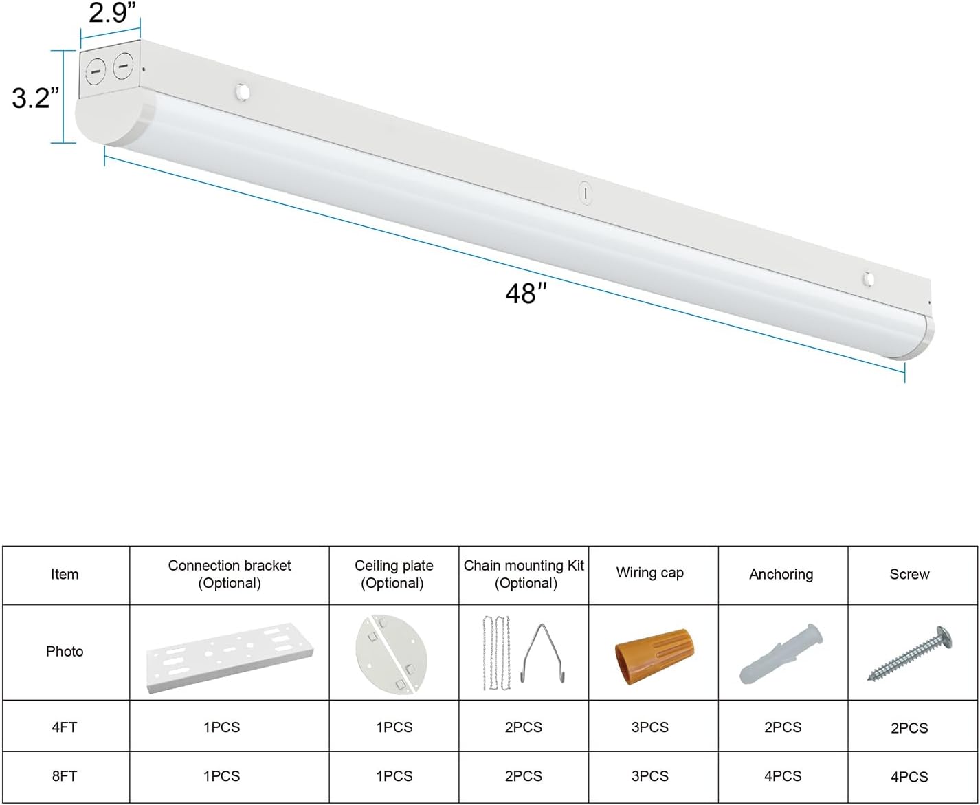 4FT LED Linear Strip Light, Super Bright 4 Foot LED Shop Lights 70W 60W 50W 40W 30W/6CCT 3000K-6500K Selectable, Flush Mount or Hanging 0-10V Dimmable Commercial Garage Ceiling Light, ETL DLC(4 Pcs)