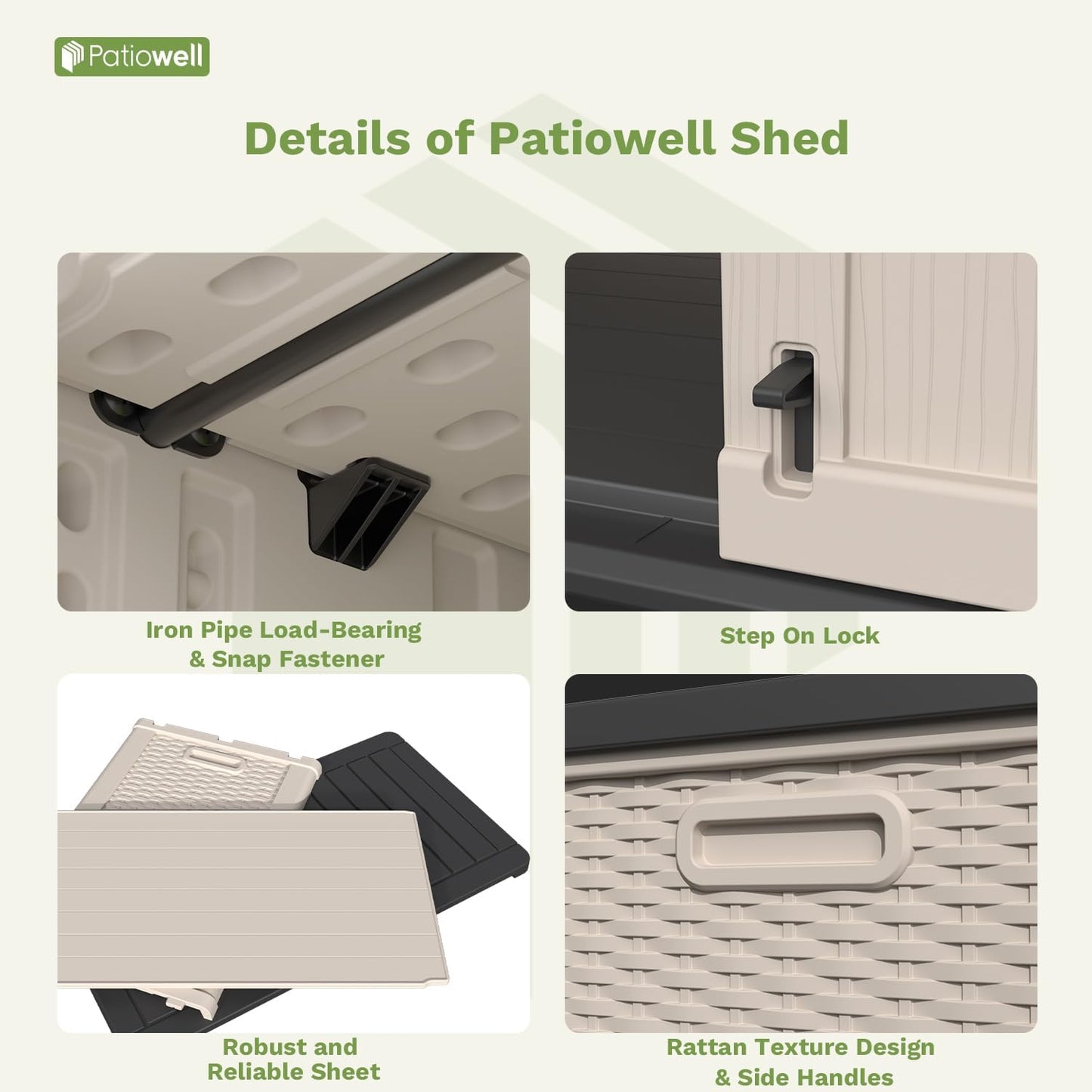 Patiowell Shelf of Plastic Outdoor Storage Cabinet, 26/50 Cu Ft Lockable Outdoor Storage Shed Waterproof Patio Tools Storage Box (2 Shelves),Beige