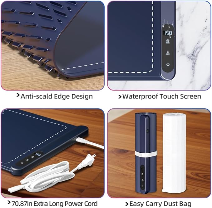 Warming Mat for Food, Heating Fastly in 10s, Full Surface Graphene Heating Food Warming Mat, Electric Warming Tray with 6 Level Adjustable Temperature for Buffets Party and Home Daily Use (Blue)