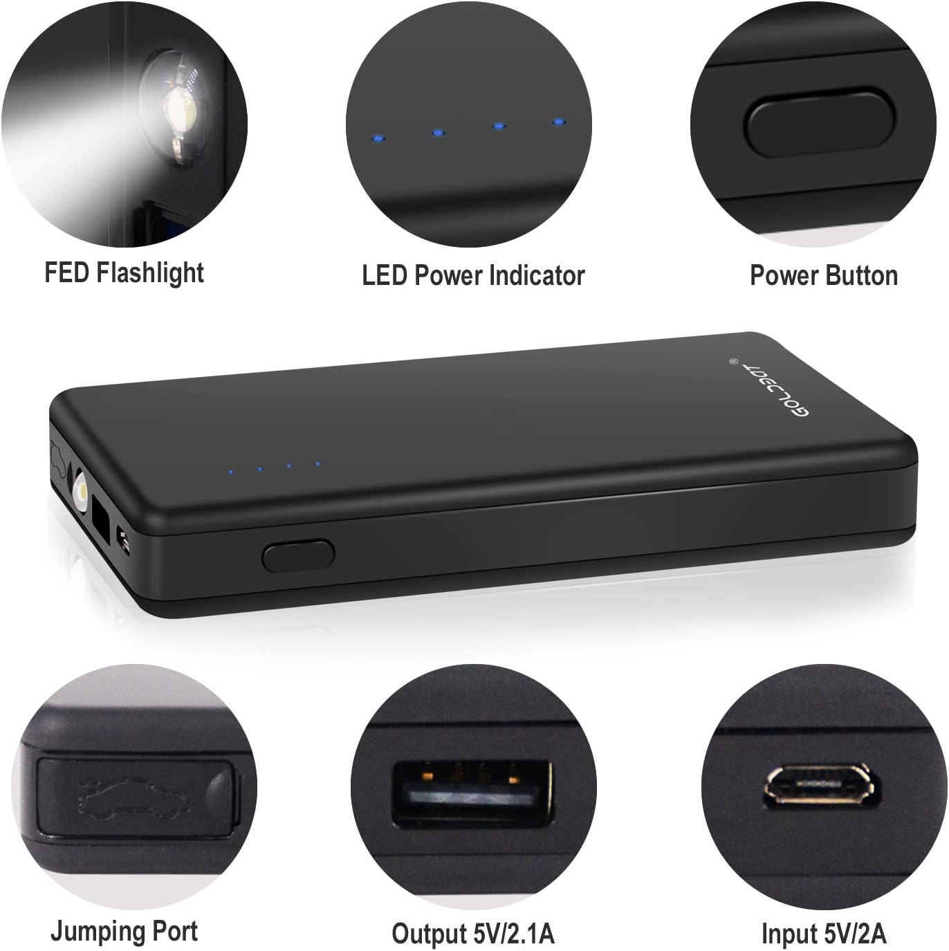 GOLDBAT 700A Peak 12V 8000mAh Car Jump Starter (Up to 4.0L Gas or 2.0L Diesel Engine) Portable Power Pack Auto Battery Booster with LED Light Gift Box Packaging (Black)