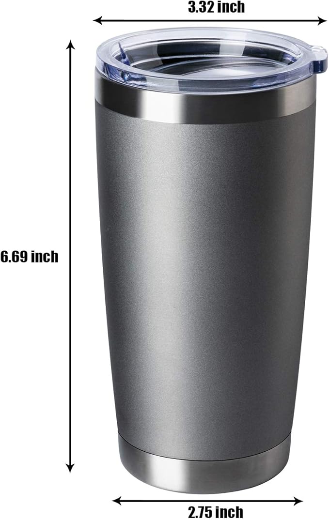 8 pack 20 OZ Double Wall Stainless Steel Vacuum Insulated Tumbler Coffee Travel Mug With Lid, Durable Powder Coated Insulated Coffee Cup for Cold & Hot Drinks (Gray, 8 pack)