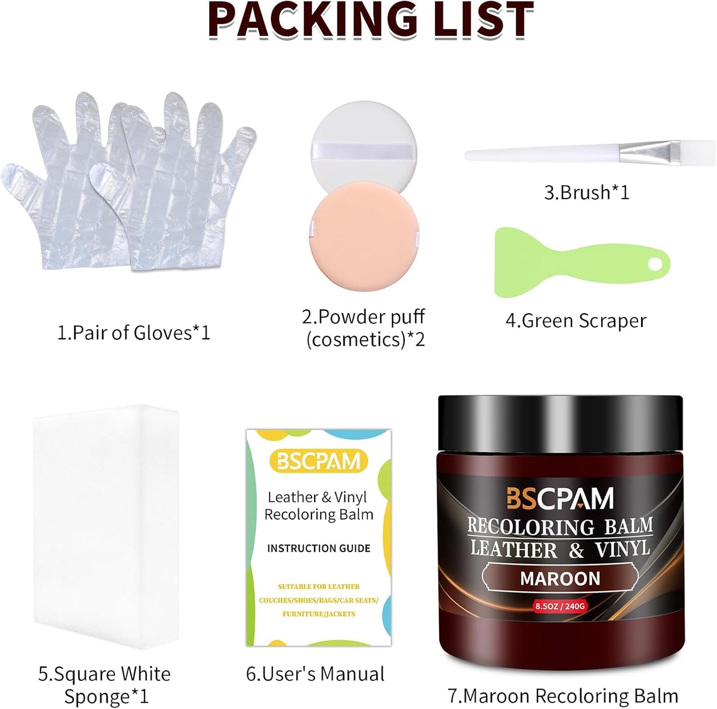 Maroon Leather Recoloring Balm,Leather Couch Scratch/Stain Remover,Leather Repair kit for Vinyl Furniture and Car Interior,Leather Dye Paint for Scratched and Faded Leather Couches