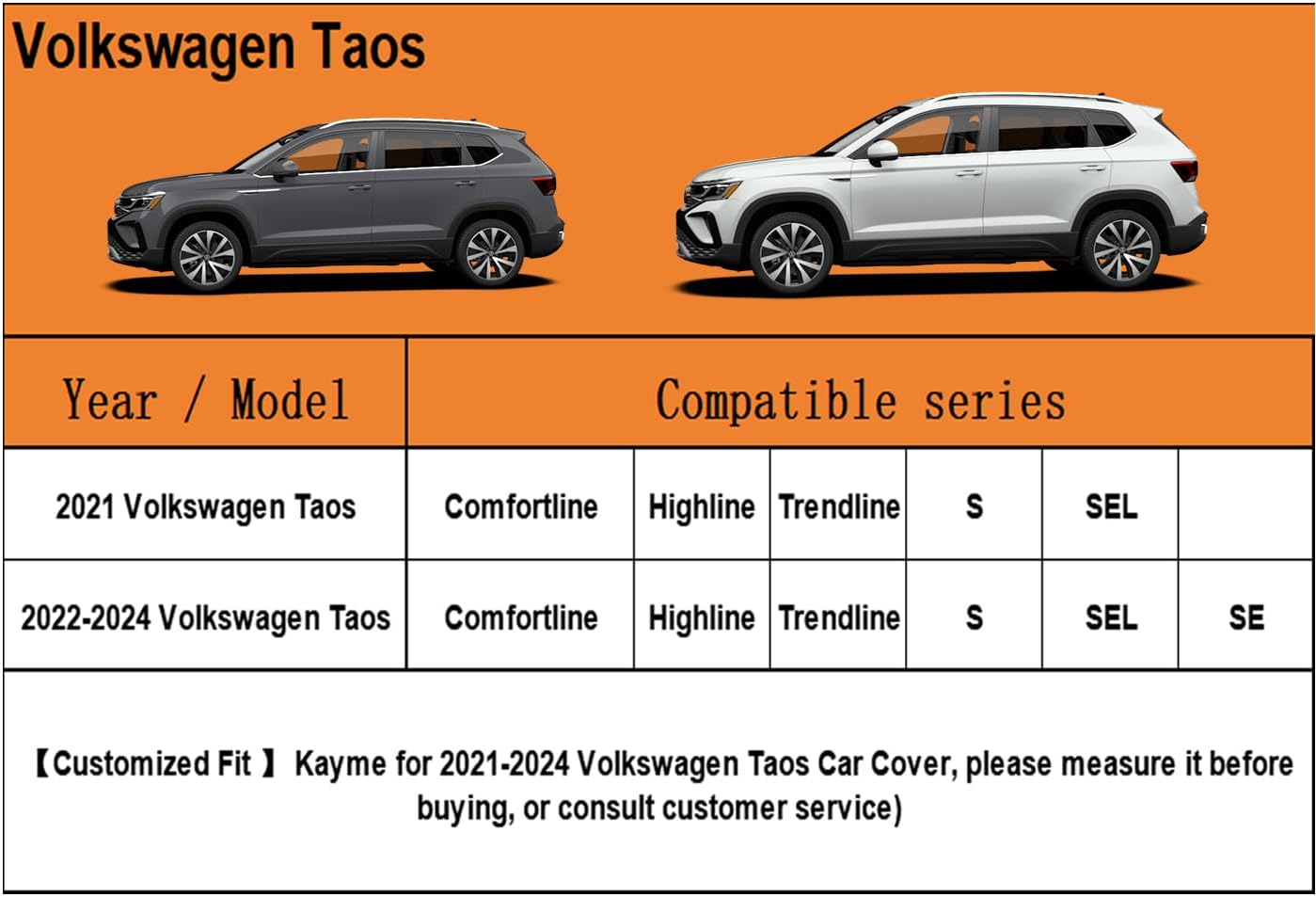 Kayme 7 Layers SUV Car Cover Custom Fit for Volkswagen VW Taos(2021-2025) Waterproof All Weather for Automobiles, Outdoor Full Cover Rain Sun UV Protection.Black