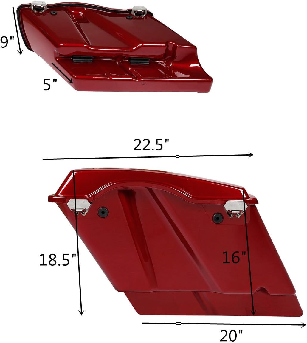 XFMT Motorcycle Stretched Saddlebags 5" Extended Hard Saddle Bags For Harley Touring Road King Street Glide Road Glide Electra Glide Ultra Classic 1993-2013, Red