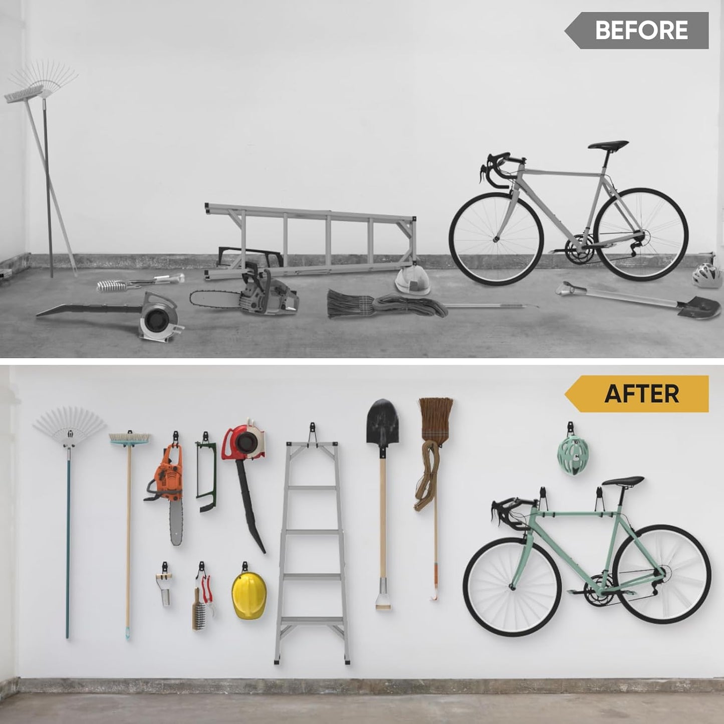 TICONN 12 Pack Heavy Duty Garage Hooks, Steel Utility Wall Storage Hooks, Wall Mount Hanger Organizer for Ladders, Bikes, Tools, Bulky Items (Set, Yellow)