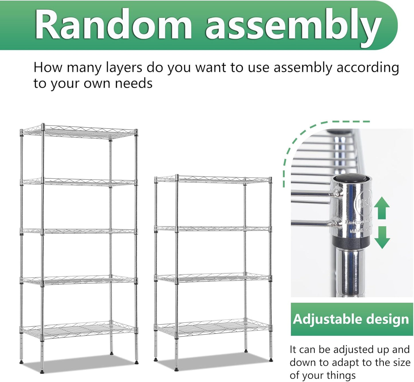 BestOffice Garage Shelving 5 Tier Metal Storage Shelves 750lbs Weight Capacity Heavy Duty Wire Shelving NSF Certified Utility Shelves with Leveling Feet for Garage Home Office, Chrome