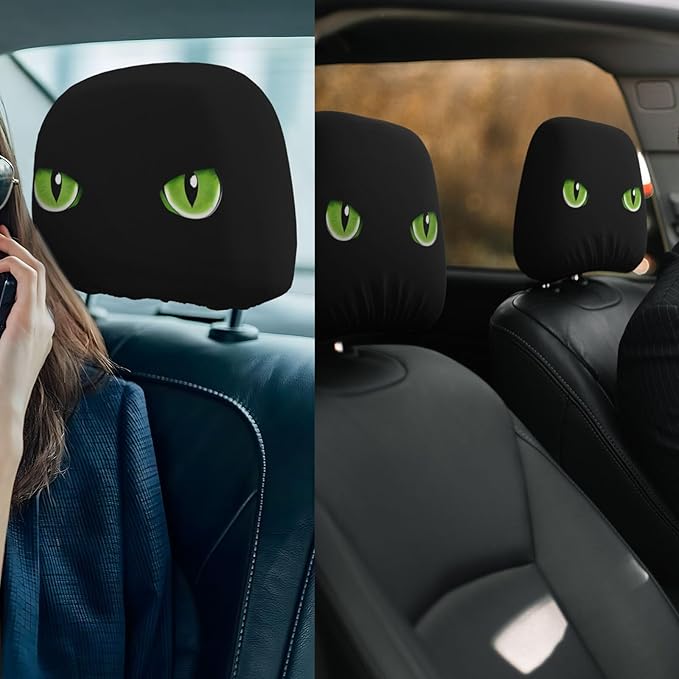 Dujiea 2 Pack Black Cat Eye Car Headrest Covers, Universal Soft Car Seat Head Rest Cover Protector, Vehicle Accessories Fabric Headrest Cover for Cars Vans Trucks