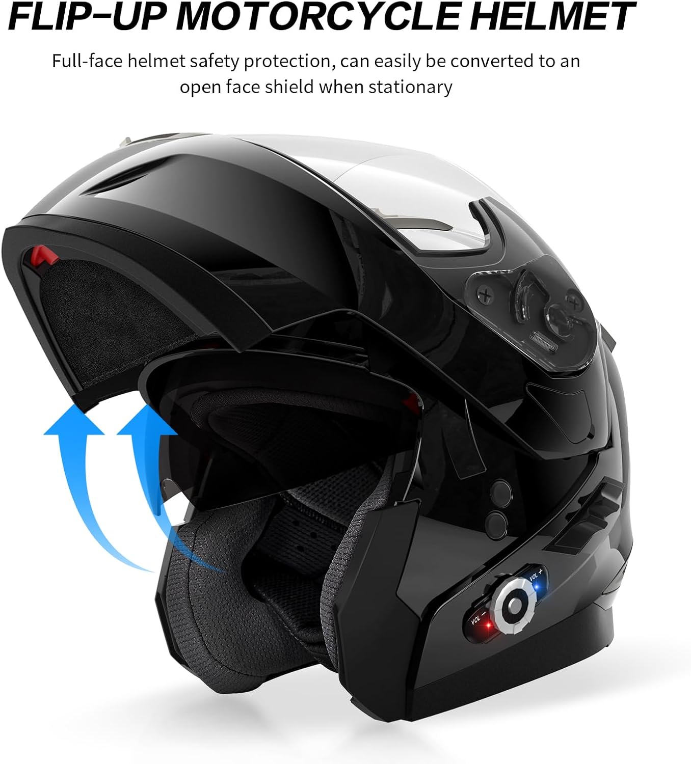 Motorcycle Helmet Bluetooth 5.0 Integrated New EPS FreedConn BM2-S Modular Flip Up Dual Visor Motorbike Helmet DOT FMVSS-218 Approved MP3 FM for Adults Men Women(Large, Glossy Black)