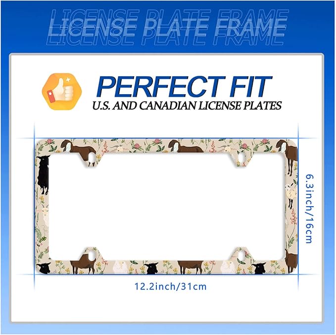 Sheep and Flowers License Plate Frame Farm Animal License Plate Stainless Steel Auto Parts Colorful License Plate Decorative with Screws Size 12.3" x 6.3" Men Women