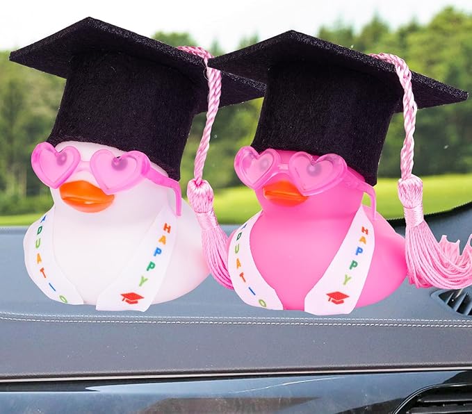 Graduation Rubber Duck Car Ornaments, Duck Car Dashboard Decorations for Graduation Gift with Mini Sunglasses Graduate Hat and Sash(G5)