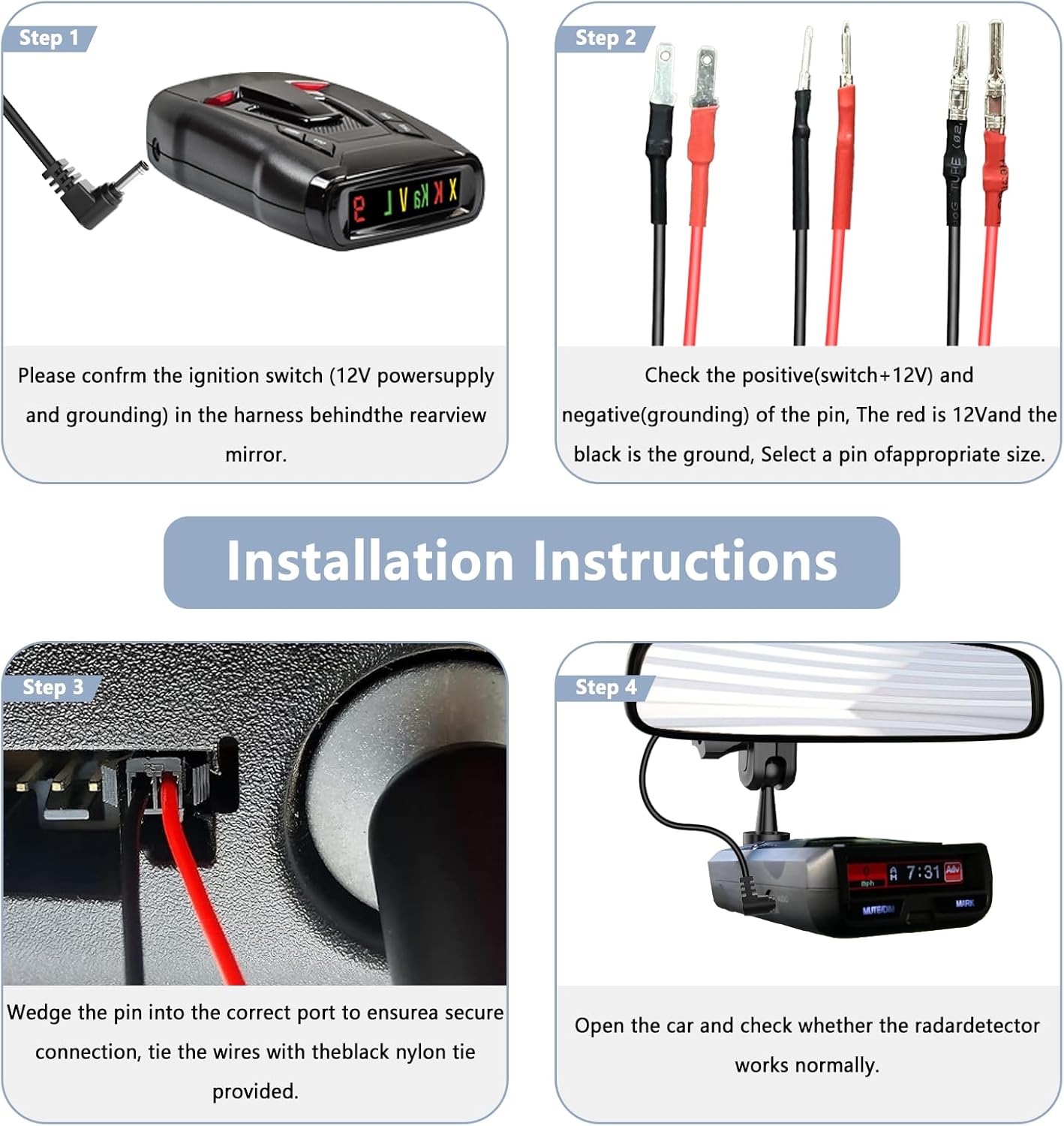 13.8" Radar Detector Hardwire Power Cord,Mirror Wire Plug Kit,for Escort Uniden Beltronics Whistler Cobra Valentine One Radar Detector Power Cord,with Magnetic Ring and Inline Fuse Holder,DC3.5
